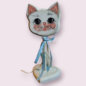 Hand-Painted Cat Folk Art Stand